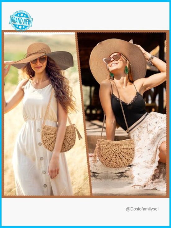 15pc Summer Beach Set Straw Sun Hat Shoulder Bag Sunglasses Earrings Bracelet